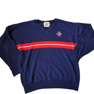 VINTAGE Fighting Illini Sweater Mens 2XL Dehen Blue V Neck Acrylic Long Sleeve